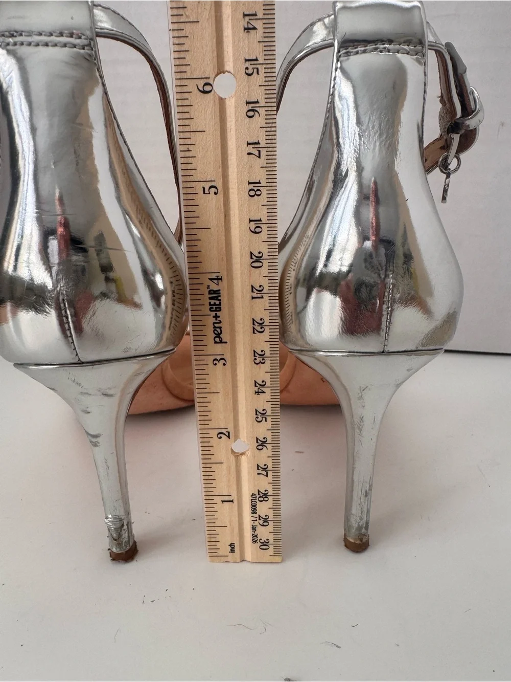 Tory Burch Ellie 85mm Silver Metallic Tan Suede Ankle Strap Sandals Heels 7M